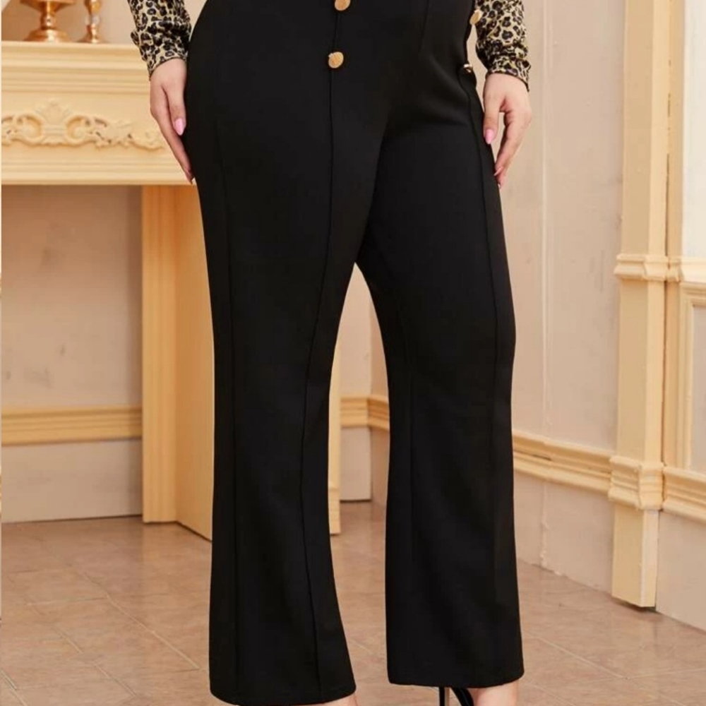 Black Long Front Pleated Pants- 4x